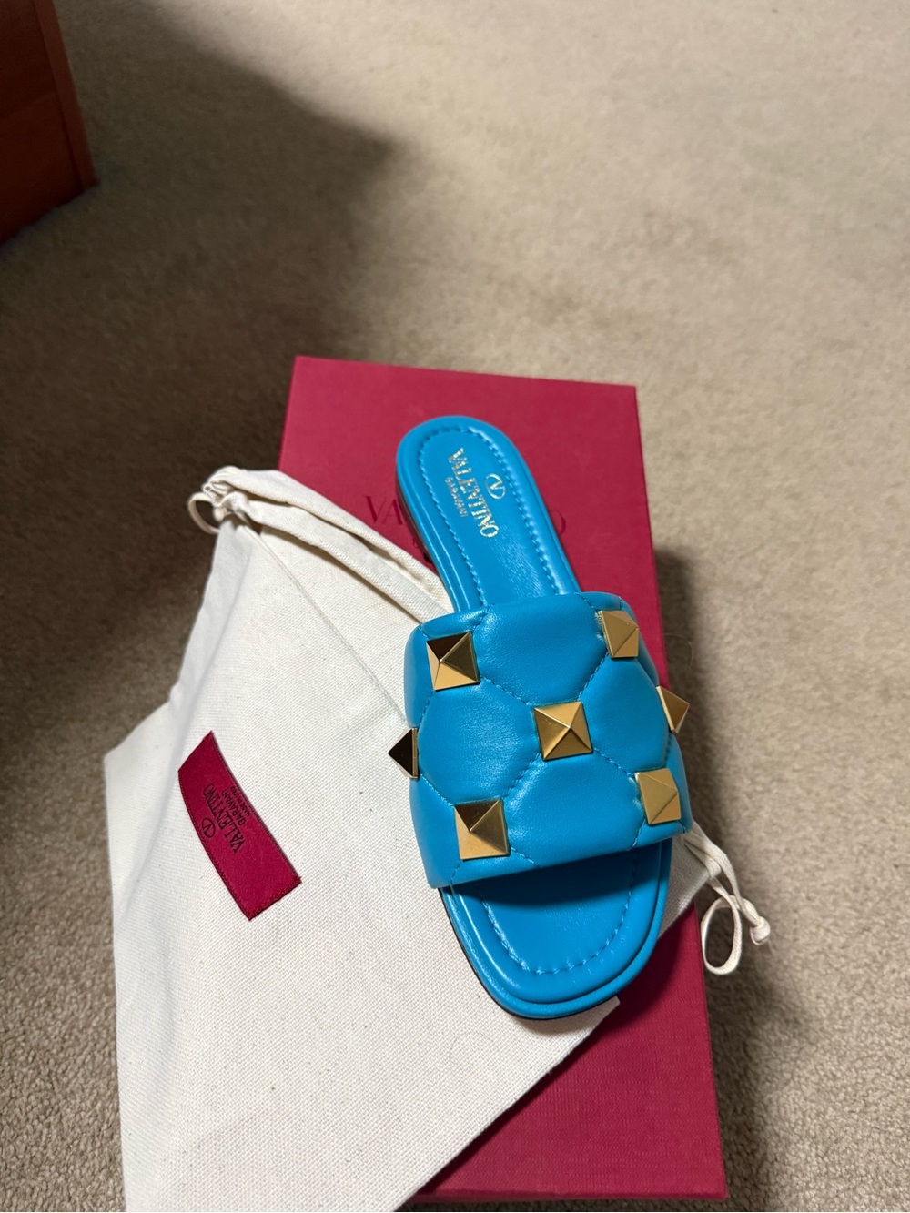 Valentino Garavani Roman Stud Slide Sandal In Quilted Nappa 65 Mm